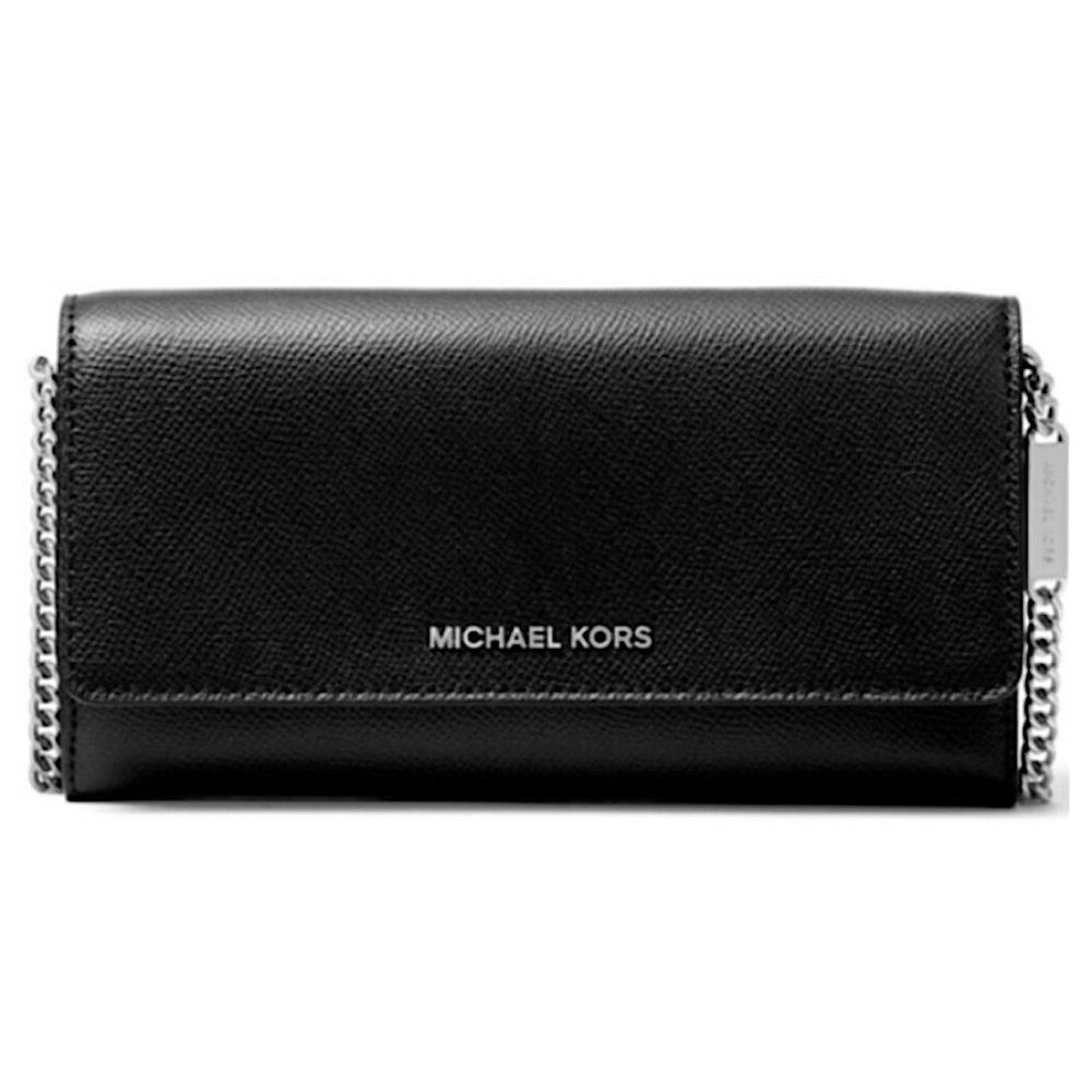 Michael Kors Leather Convertible Chain Wallet to Crossbody in Black/Pearl Grey - Picture 2 of 9